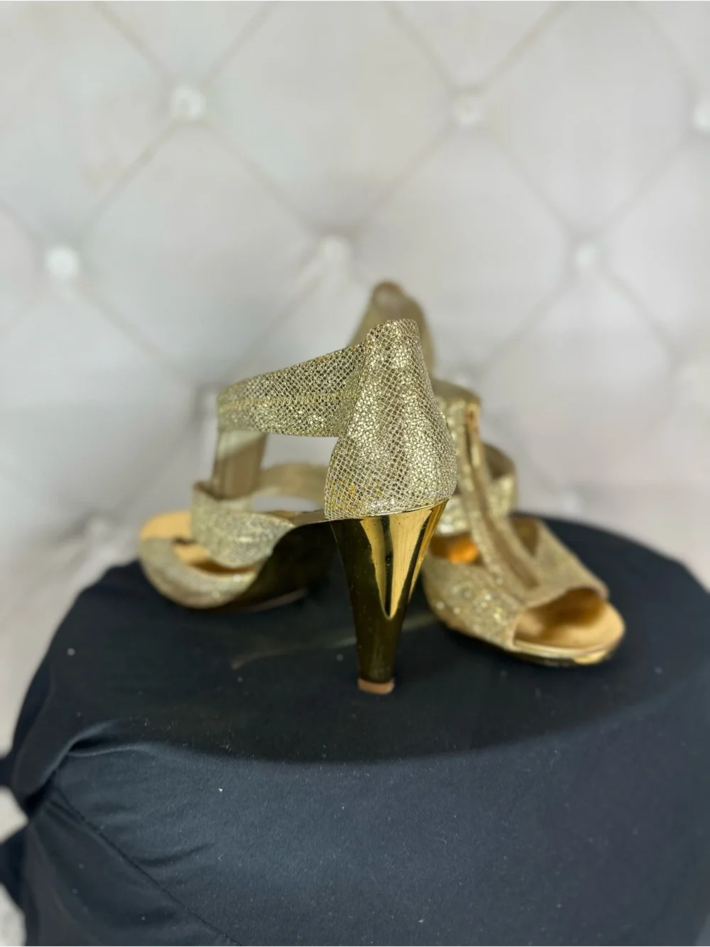 Michael Kors Gold Metallic Zipper T-Strap High Heels